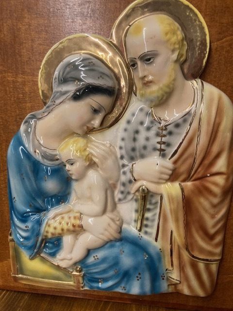 Ancient Majolica Plaque "Holy Family" Mica Sesto Fiorentino 1940 photo Art