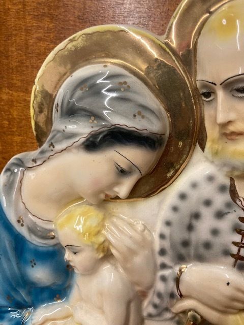 Ancient Majolica Plaque "Holy Family" Mica Sesto Fiorentino 1940 photo 184.08