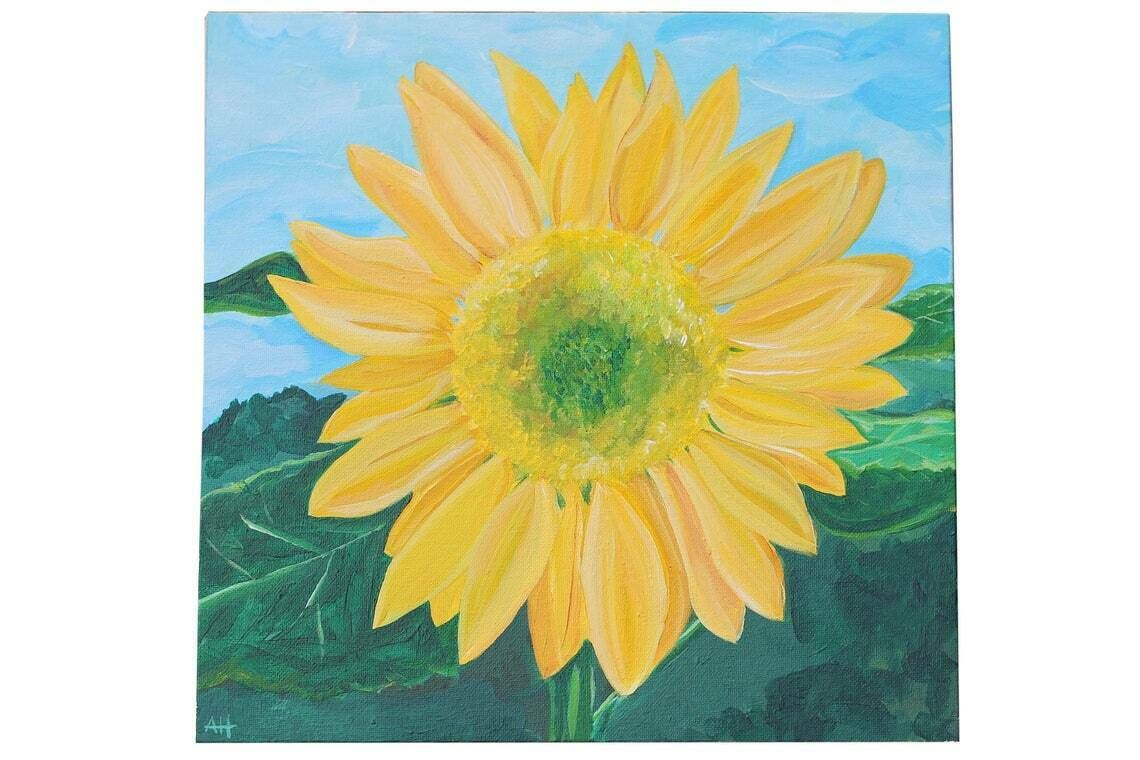 Original New Art  Acrylic On Stretched Canvas  Sunflower In Summer  Signed Artist Ah
