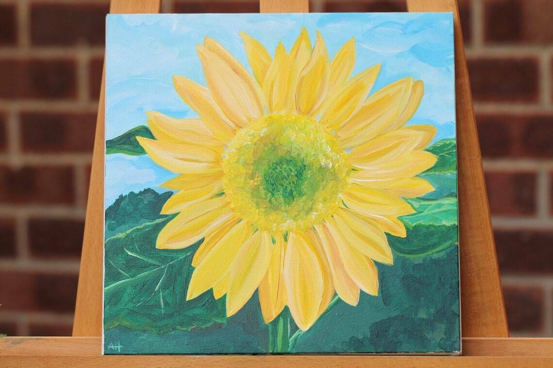Original New Art  Acrylic On Stretched Canvas  Sunflower In Summer  Signed Artist Ah photo furniture