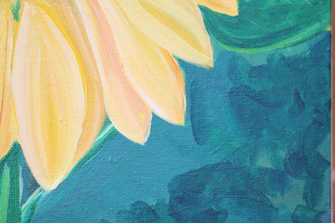 Original New Art  Acrylic On Stretched Canvas  Sunflower In Summer  Signed Artist Ah photo vintage