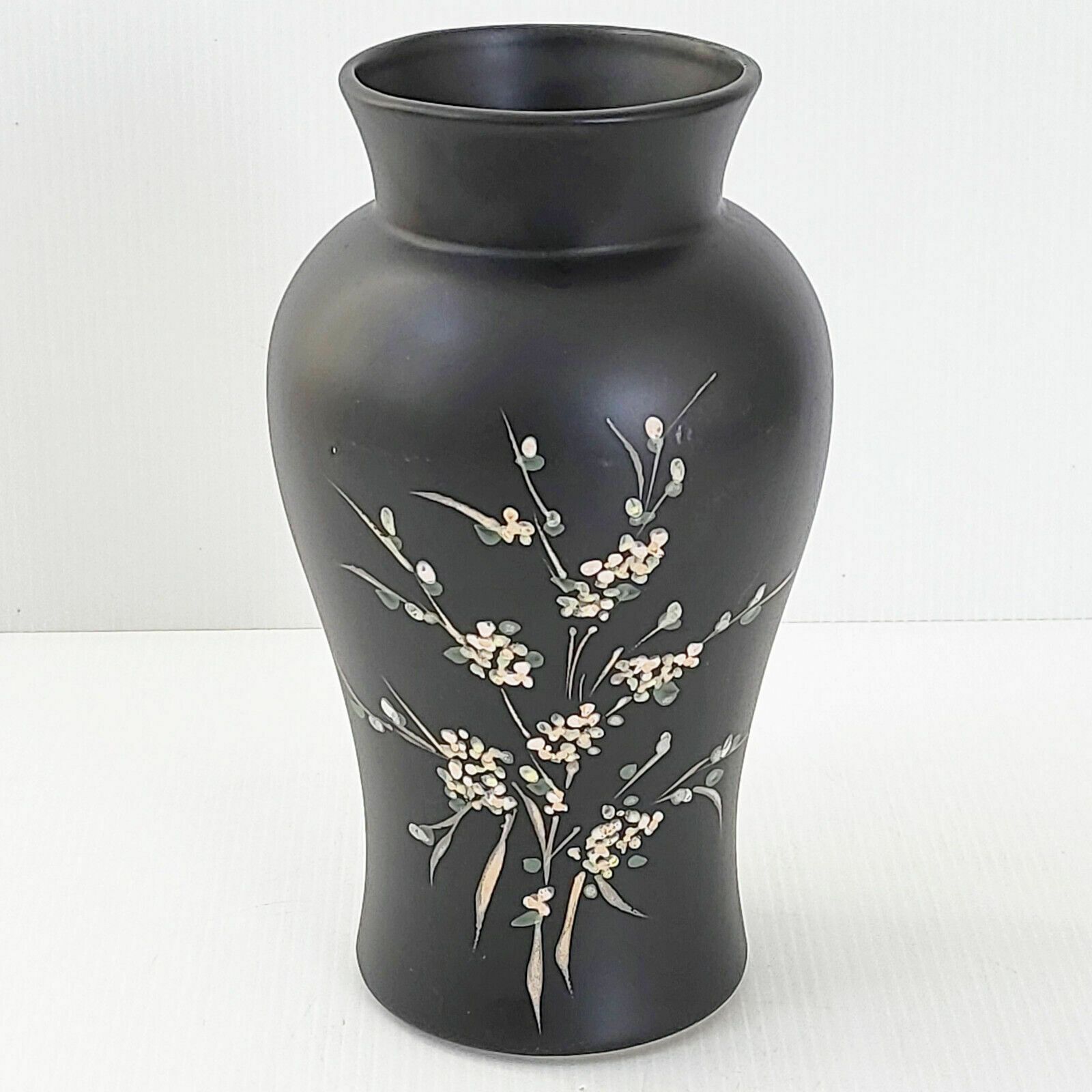 Vintage Vaas 1960 Parelzwart Keramiek Kersenbloesems Jaren 60 Jaren 1960