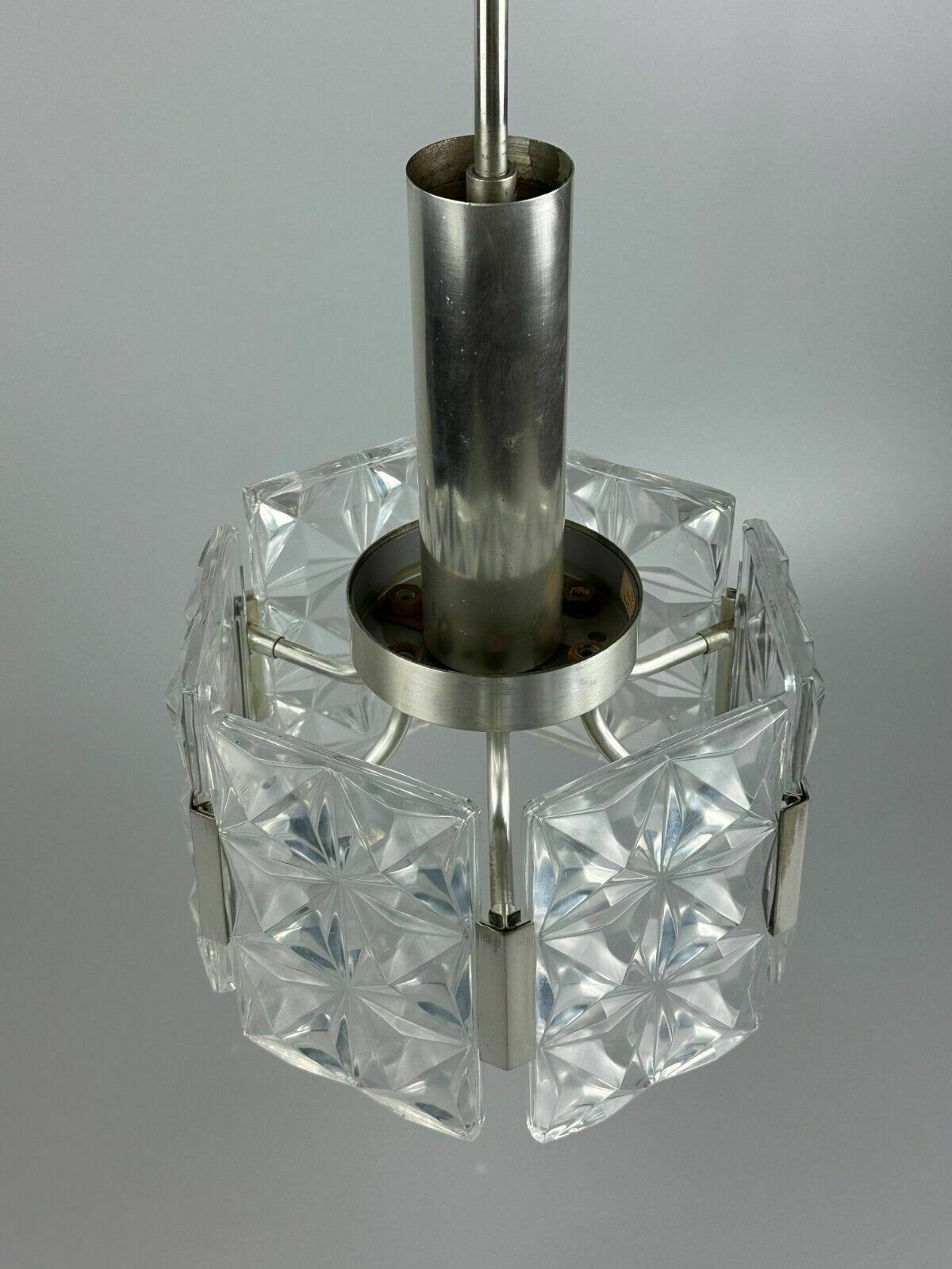 60s 70s Ceiling Lamp Chandelier Hillebrand Leuchten Germany Glass Metal photo for sale