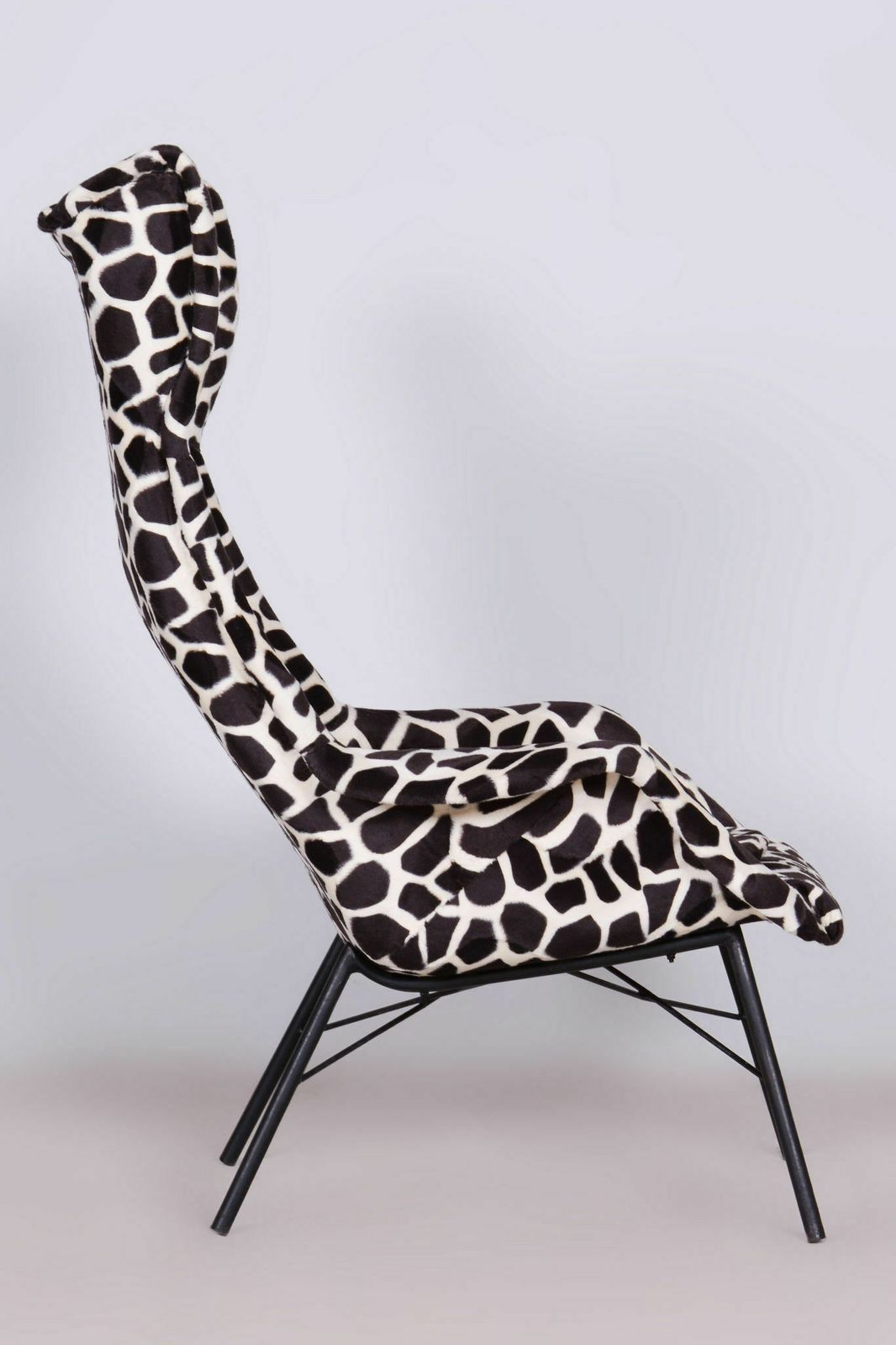Restored Wingchair, Miroslav Navratil, Imitation Giraffe Fur, Czechia, 1950s photo furniture