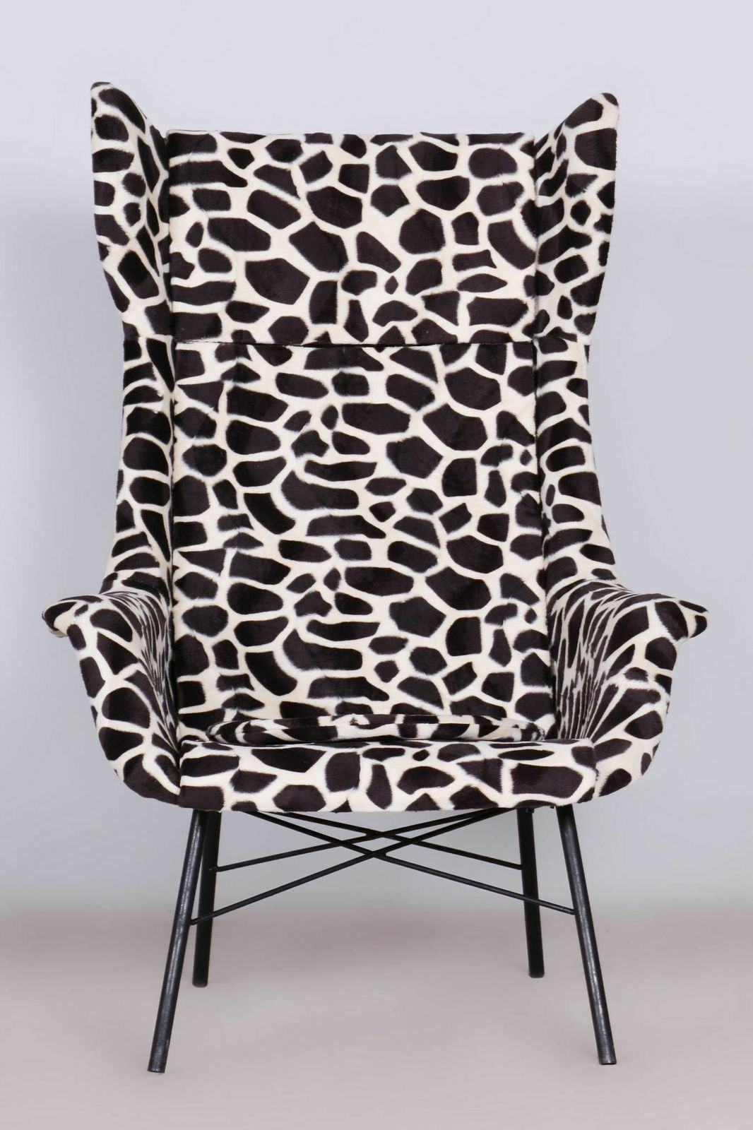 Restored Wingchair, Miroslav Navratil, Imitation Giraffe Fur, Czechia, 1950s photo vinterior