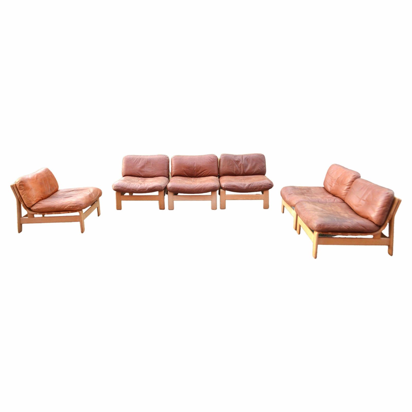 Vintage Modular Cognac Saddle Leather Sectional Sofa Germany Chapo Era