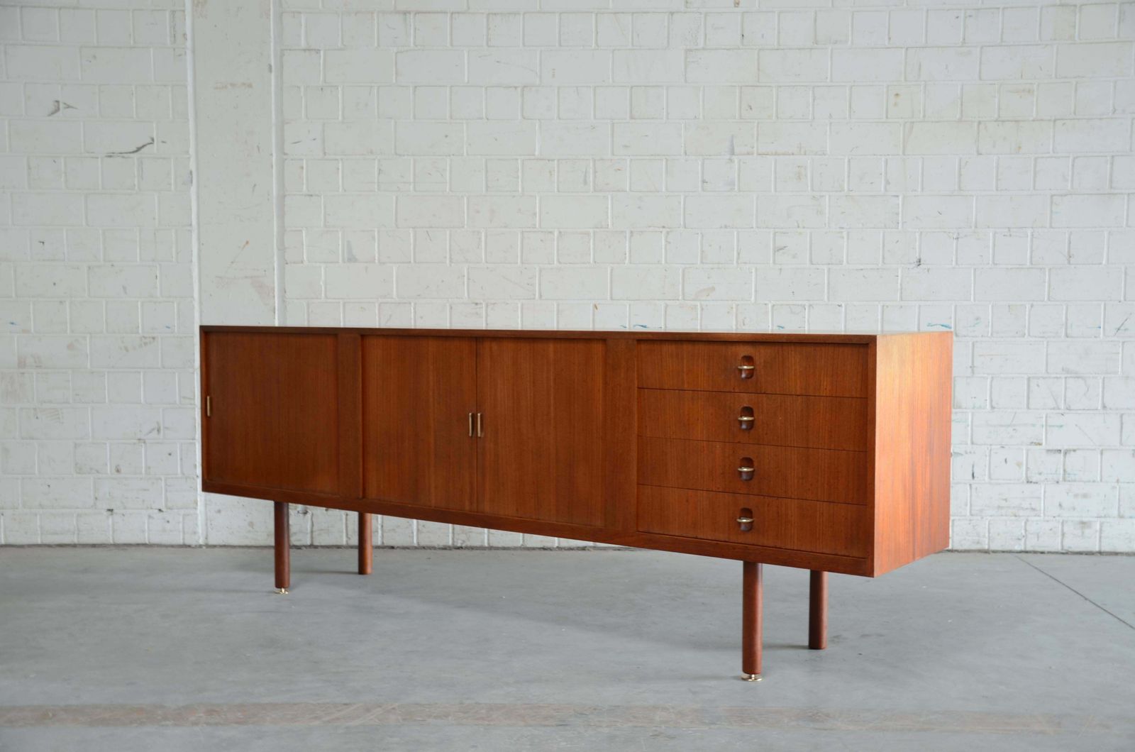 Aksel Bender Madsen & Ejner Larsen Sideboard In Teak & Brass With Tambour Doors photo Furniture