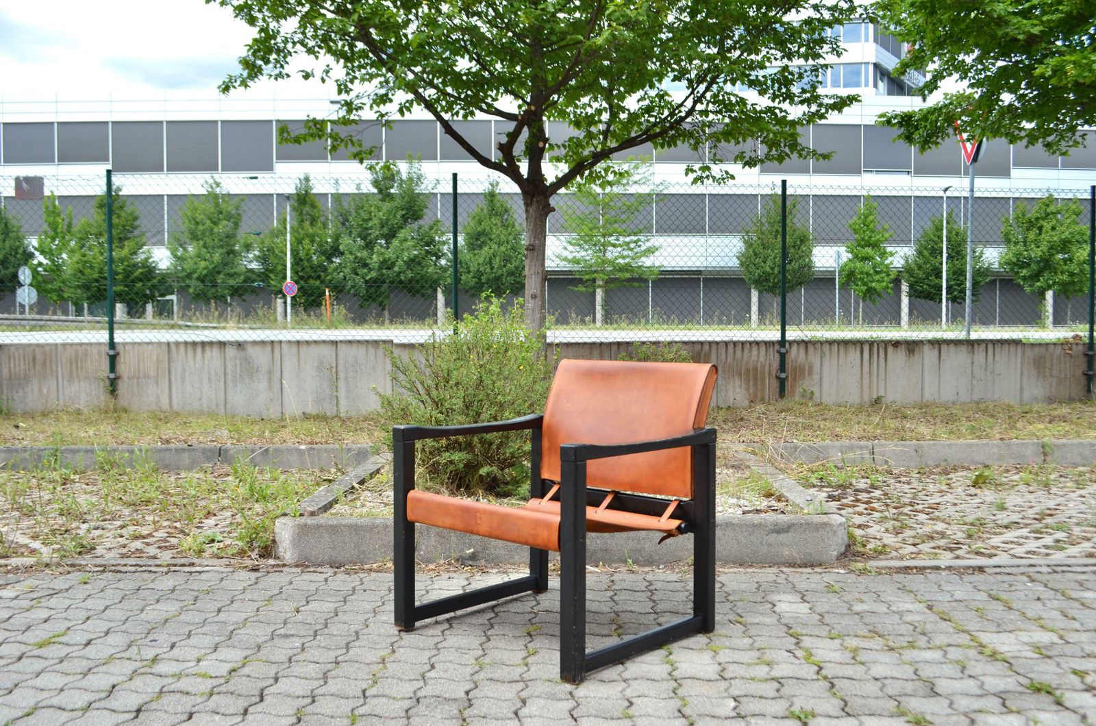 photo for sale Karin Mobring Model Diana Cognac Sling Lounge Chair Vintage Ikea Black Frame
