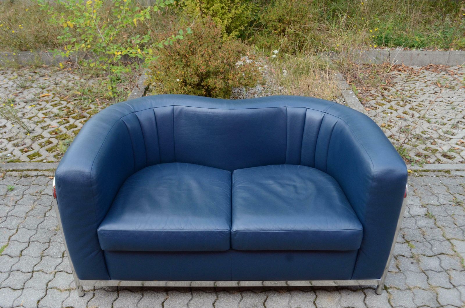 Zanotta Onda Ensemble Lounge Set Sofa & 2 Armchair Blue Leather photo Furniture