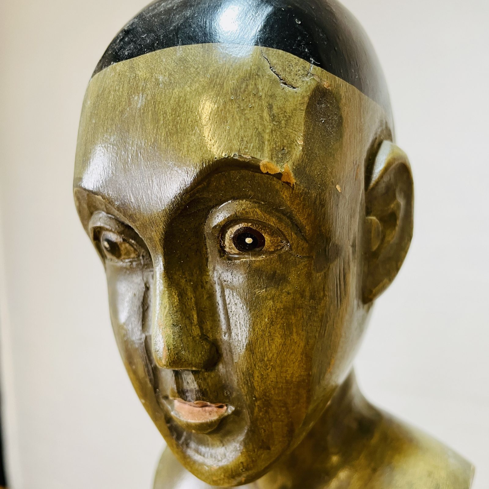 Vintage Painted Wooden Bust On A Stand, Grödnertal Style photo 150.0