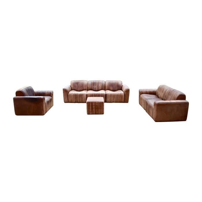 Ernst Lüthy De Sede Modular Lounge Suite Leather Sofa Brown 1970