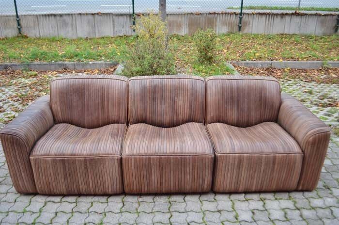 Ernst Lüthy De Sede Modular Lounge Suite Leather Sofa Brown 1970 photo vintage
