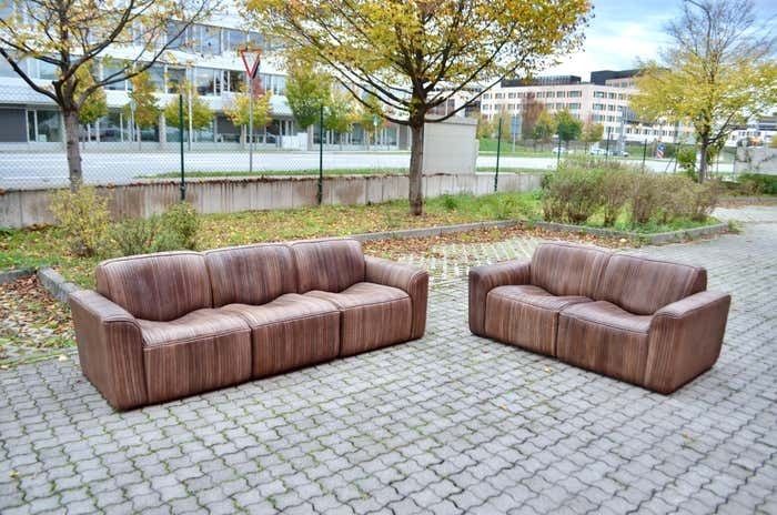 photo vintage Ernst Lüthy De Sede Modular Lounge Suite Leather Sofa Brown 1970