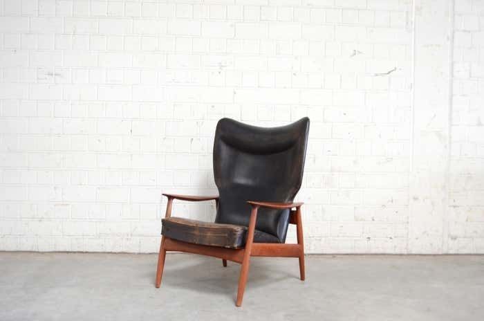 K. Rasmussen For Peter Wessel Wingback Leather Lounge Chair, 1960 photo for sale