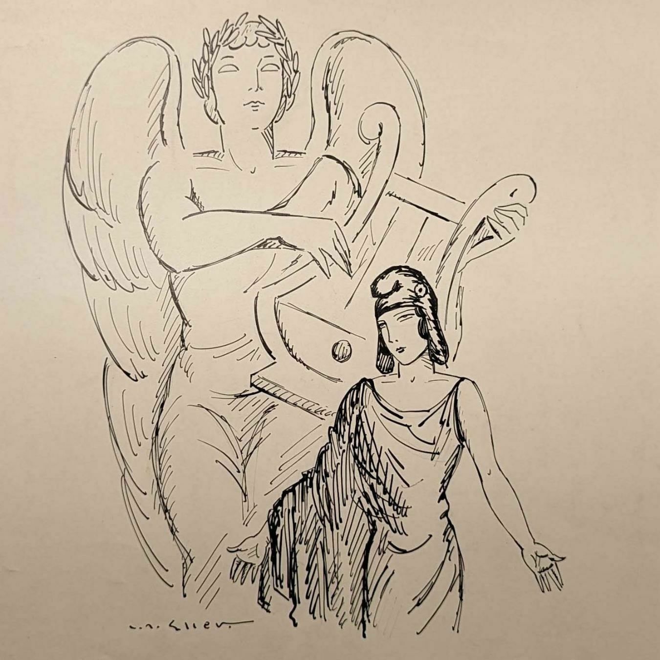 Lucien Roudier Eller Drawing On Paper 1930s photo furniture