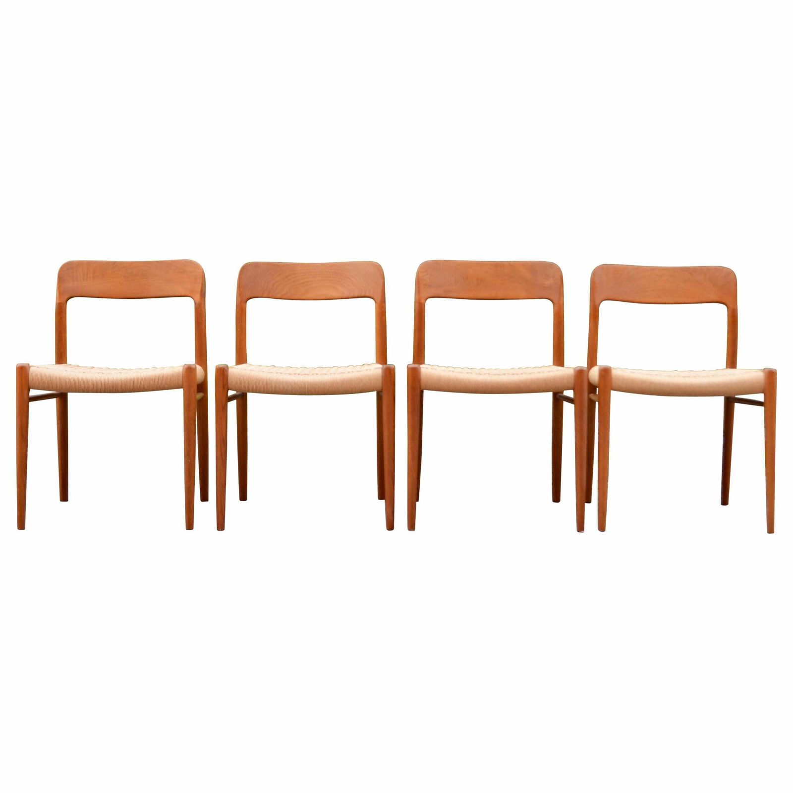 Niels Møller Modell 75 Danish Teak Dining Papercord Chair For J.L. Møllers