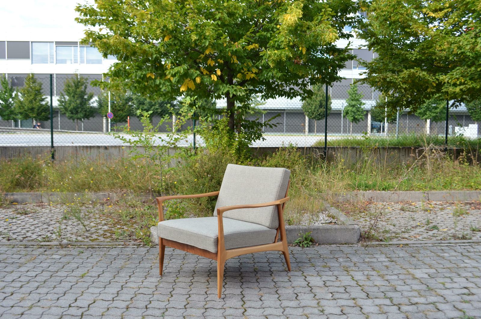 Furniture Wilhelm Knoll Antimott Walnut Mid Century Armchair Grey Wool photo