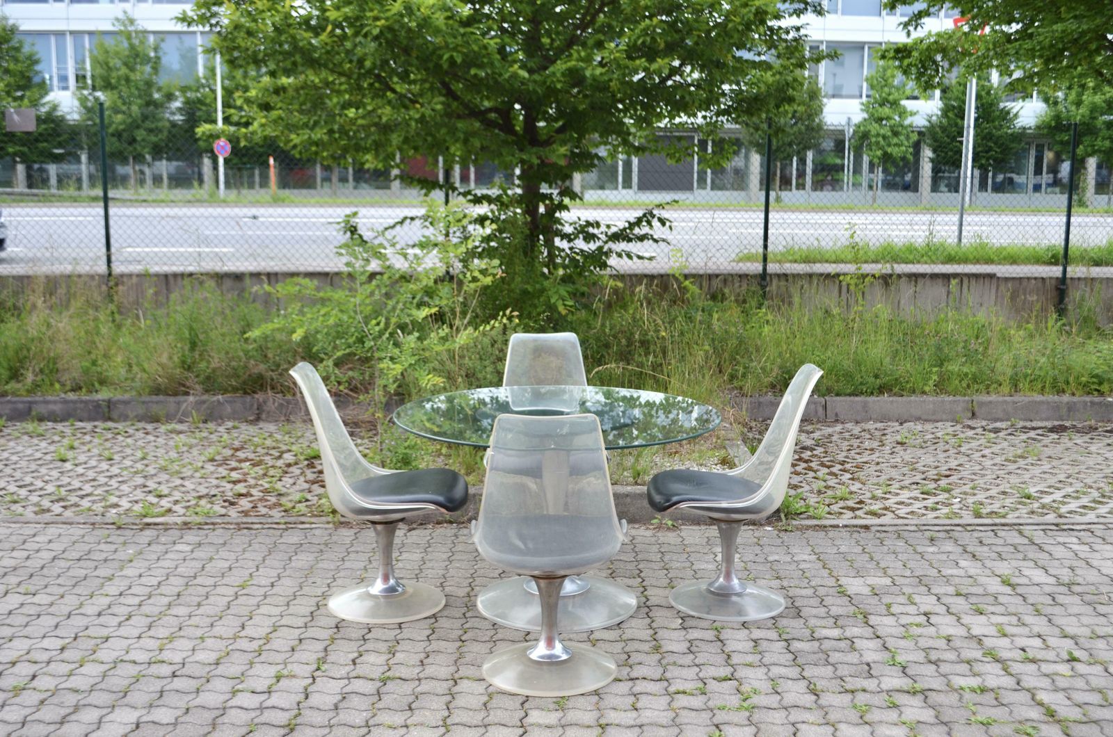 Lucite Chromcraft Dining Set Tulip Glas Dining Table & 4x Leather Chairs photo furniture