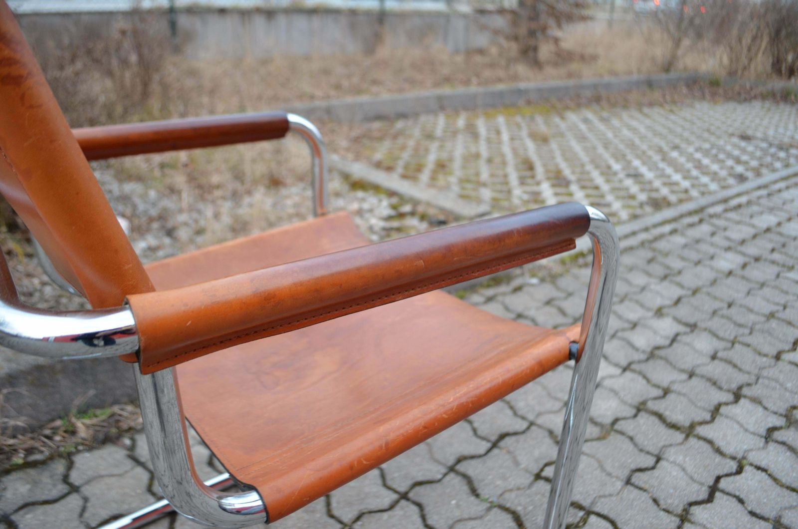 Furniture Vintage Italy Cognac Vegetal Leather Dining Chairs Armchairs Cantilever Set Of 6 photo
