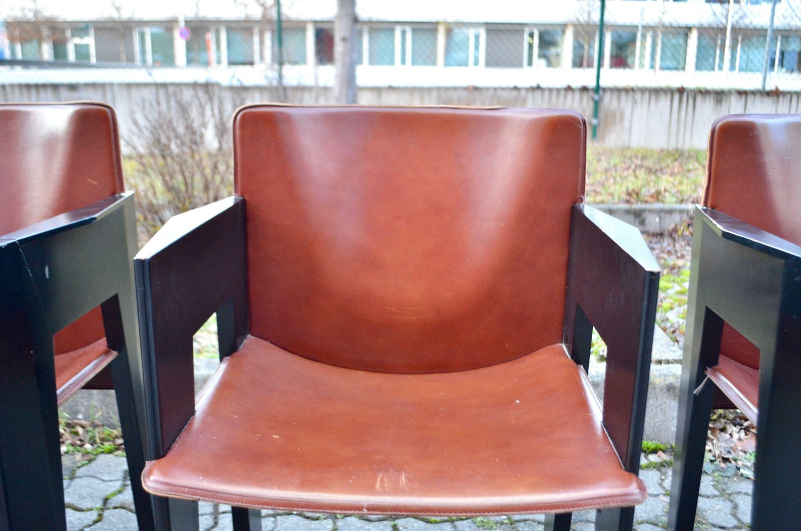photo vintage Arnold Merckx For Arco Cognac Saddle Leather Dining Chair Set Of 4