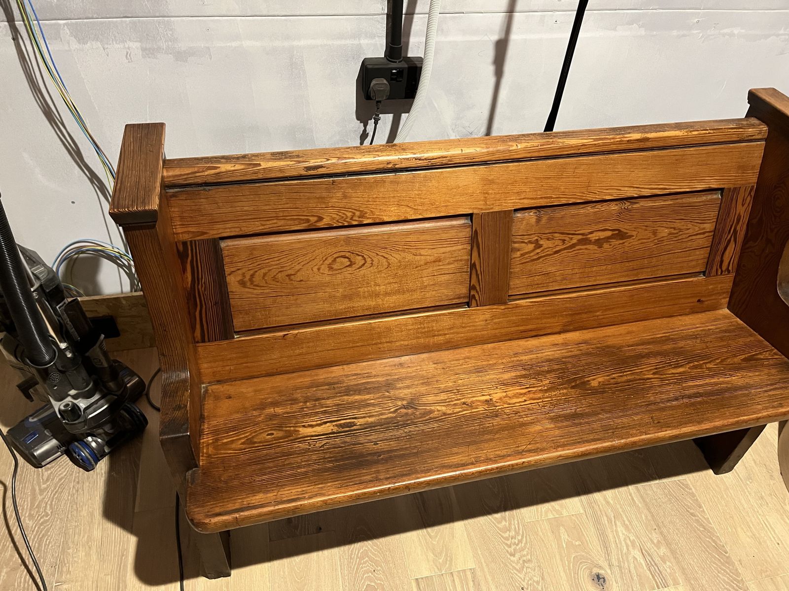 Sutton Coldfield Antique Pitch Pine Church Chapel Benches Pews, With 2x Seat Cushions In Red. photo furniture