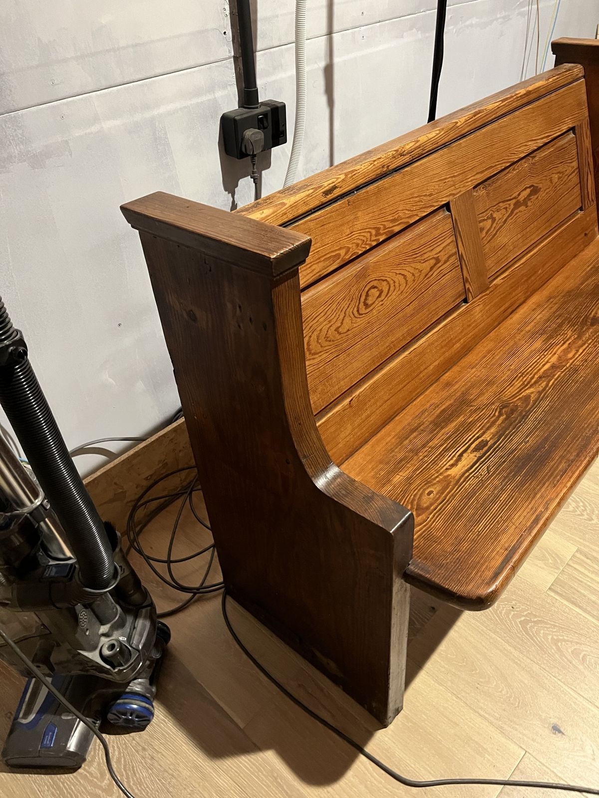 Sutton Coldfield Antique Pitch Pine Church Chapel Benches Pews, With 2x Seat Cushions In Red. photo for sale