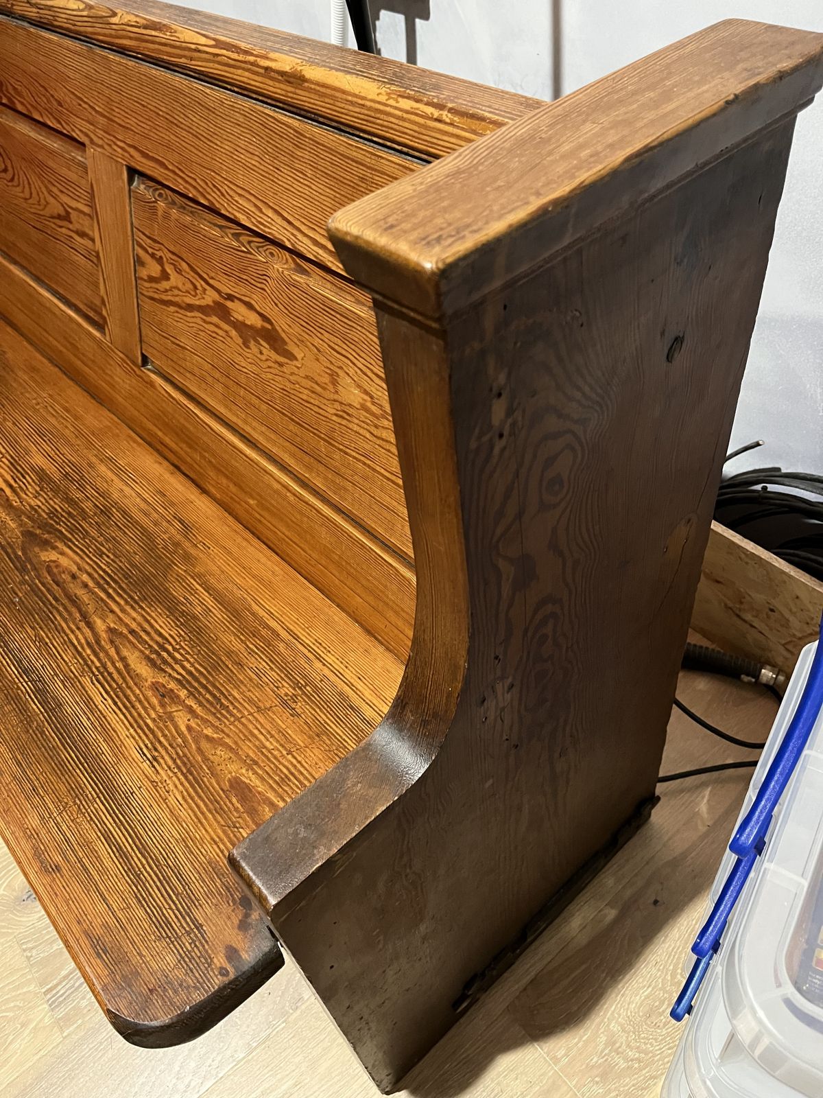 Sutton Coldfield Antique Pitch Pine Church Chapel Benches Pews, With 2x Seat Cushions In Red. photo Furniture