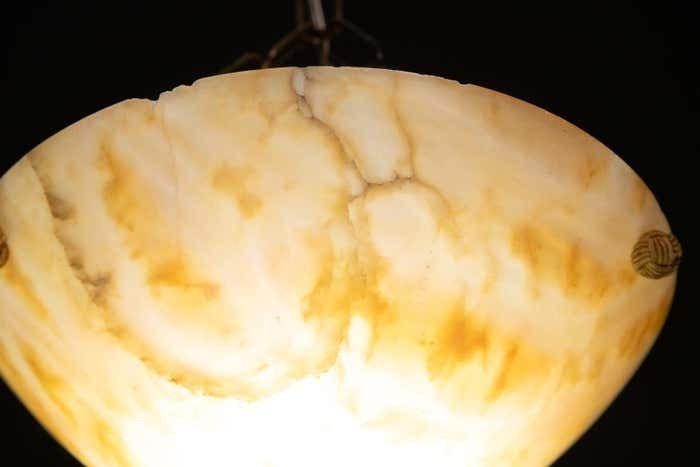 Great Design Antique Orange Alabaster Chandelier Pendant, Art Decò photo Lighting