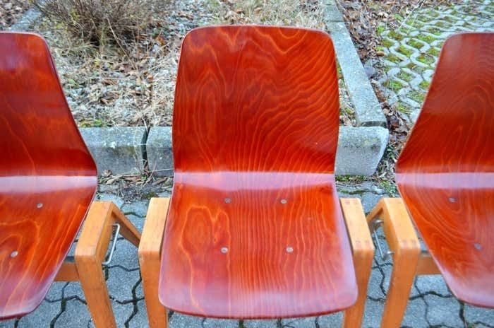 photo vintage Mid Century Bentwood Plywood Chairs Stackable By Royal Germany Set Of 4