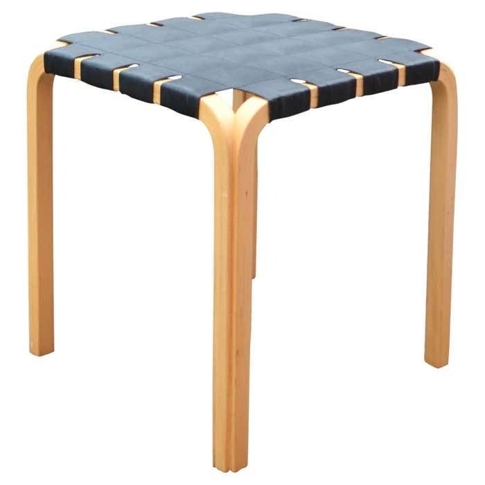 Alvar Aalto For Artek Model Y61 Stool Chair Black Leather 1 Of 2 photo furniture