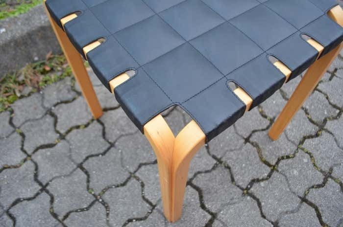 photo vinterior Alvar Aalto For Artek Model Y61 Stool Chair Black Leather 1 Of 2