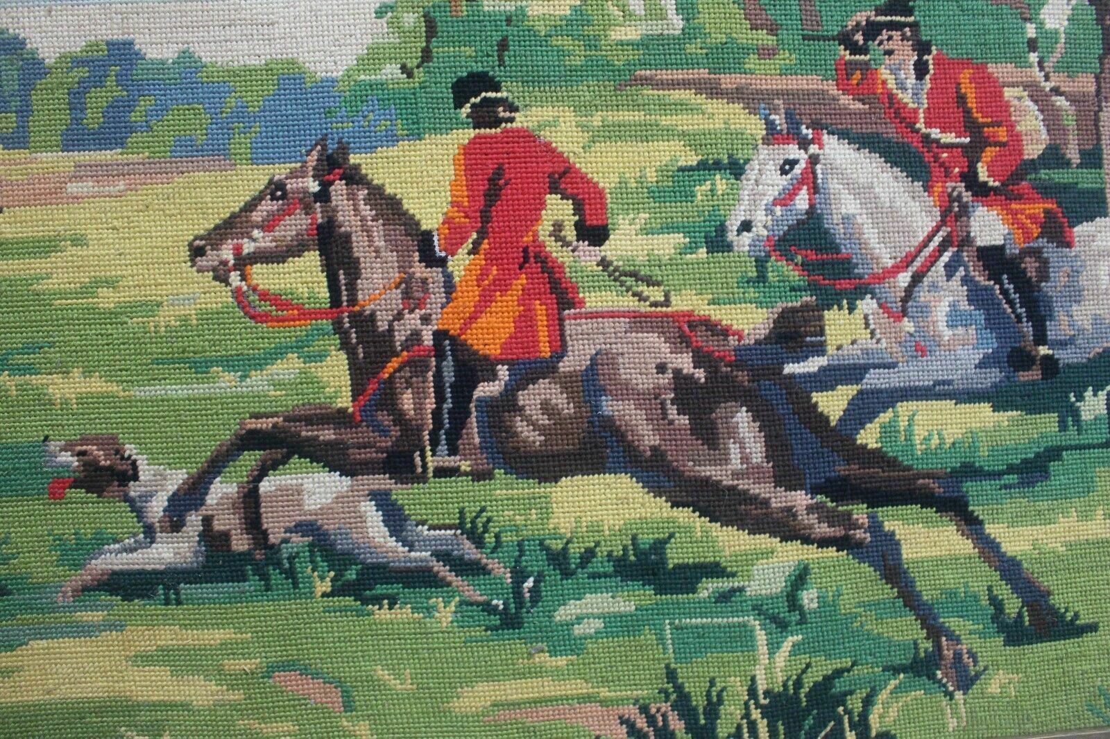Antique French Handcrafted Royal Paris Wall Tapestry Hunters Stitch/Needlepoint photo Art