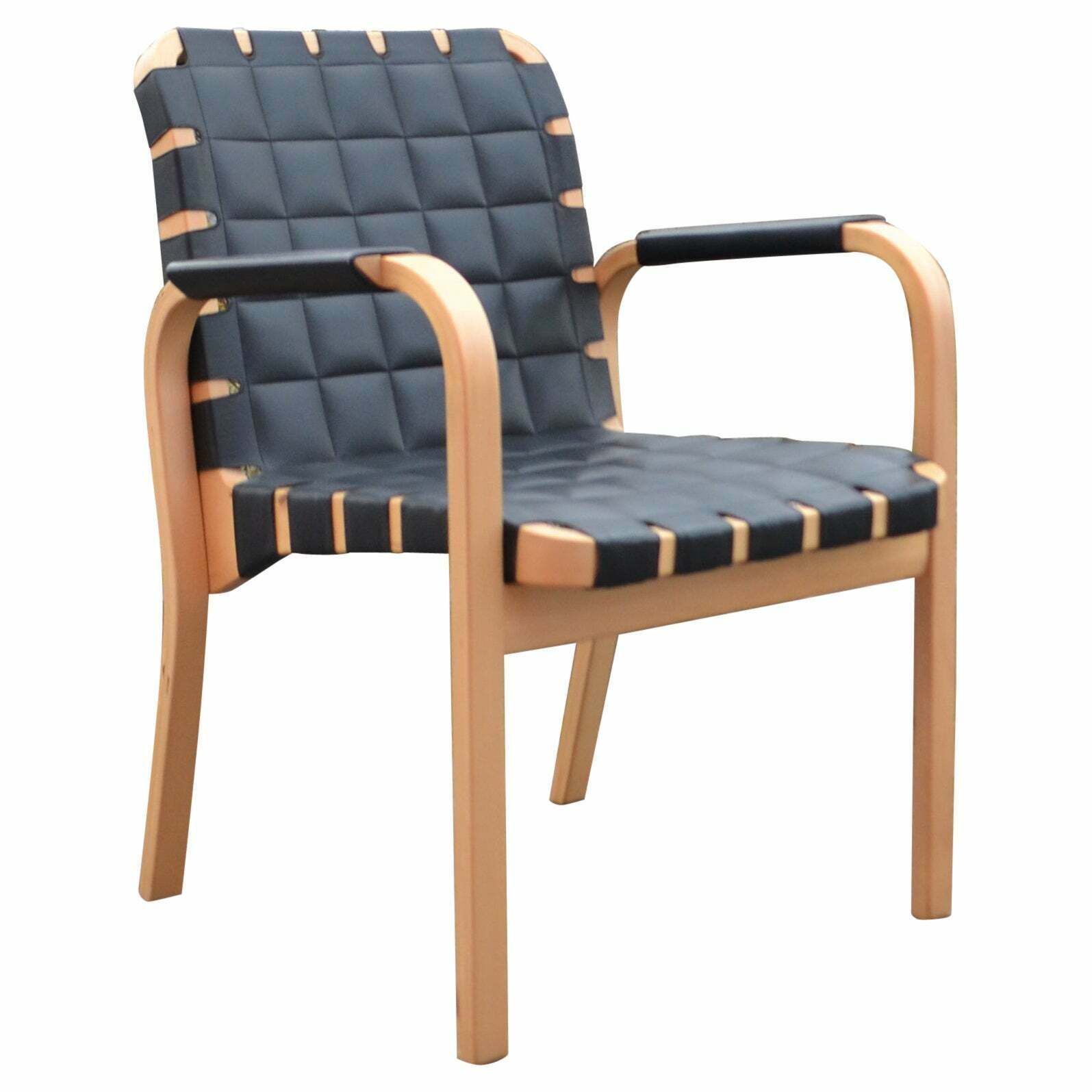Alvar Aalto For Artek Model 45 Armchair Chair Black Leather 1 Of 6