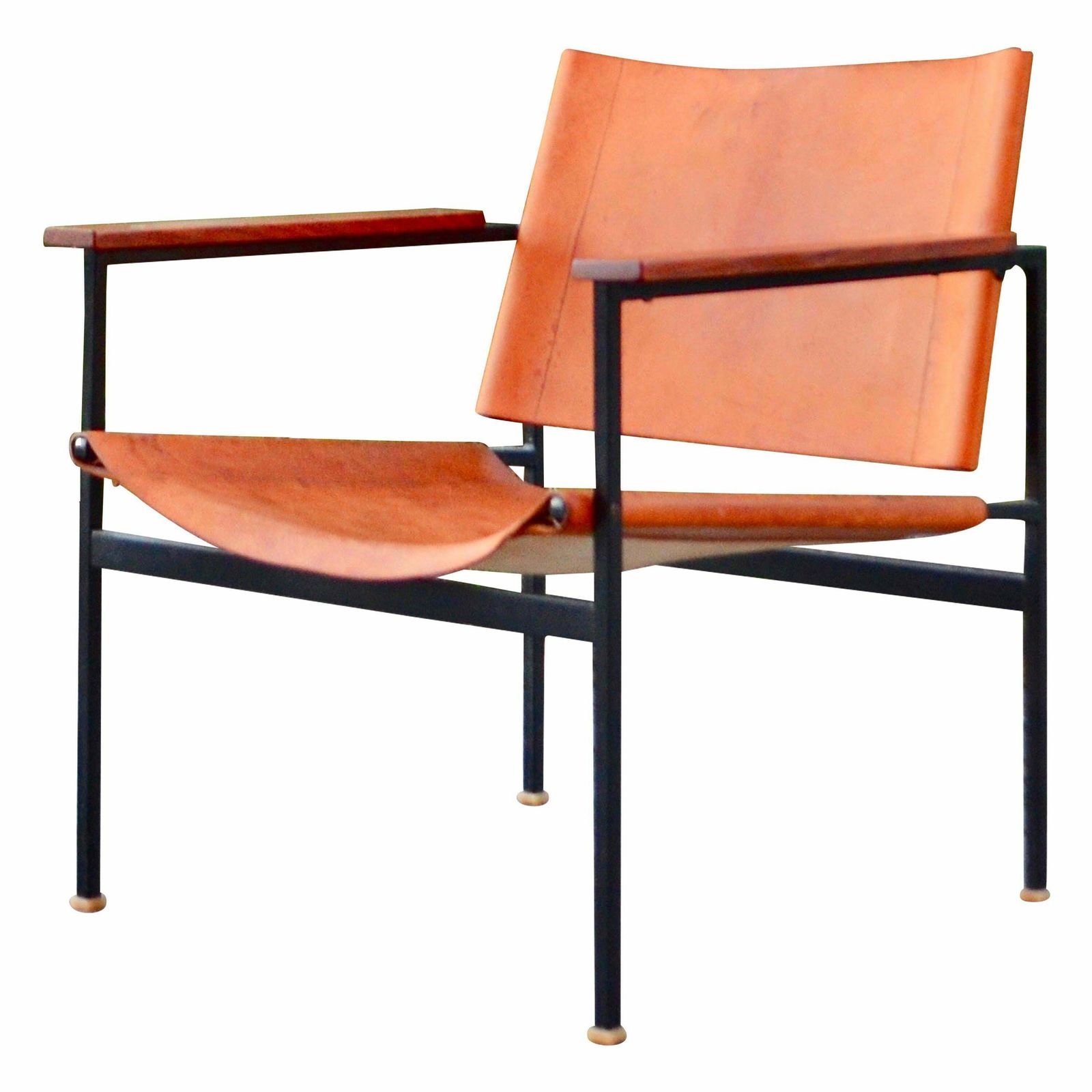 Eddie Harlis For Thonet St 805 Modernist Cognac Saddle Leather Lounge Chair