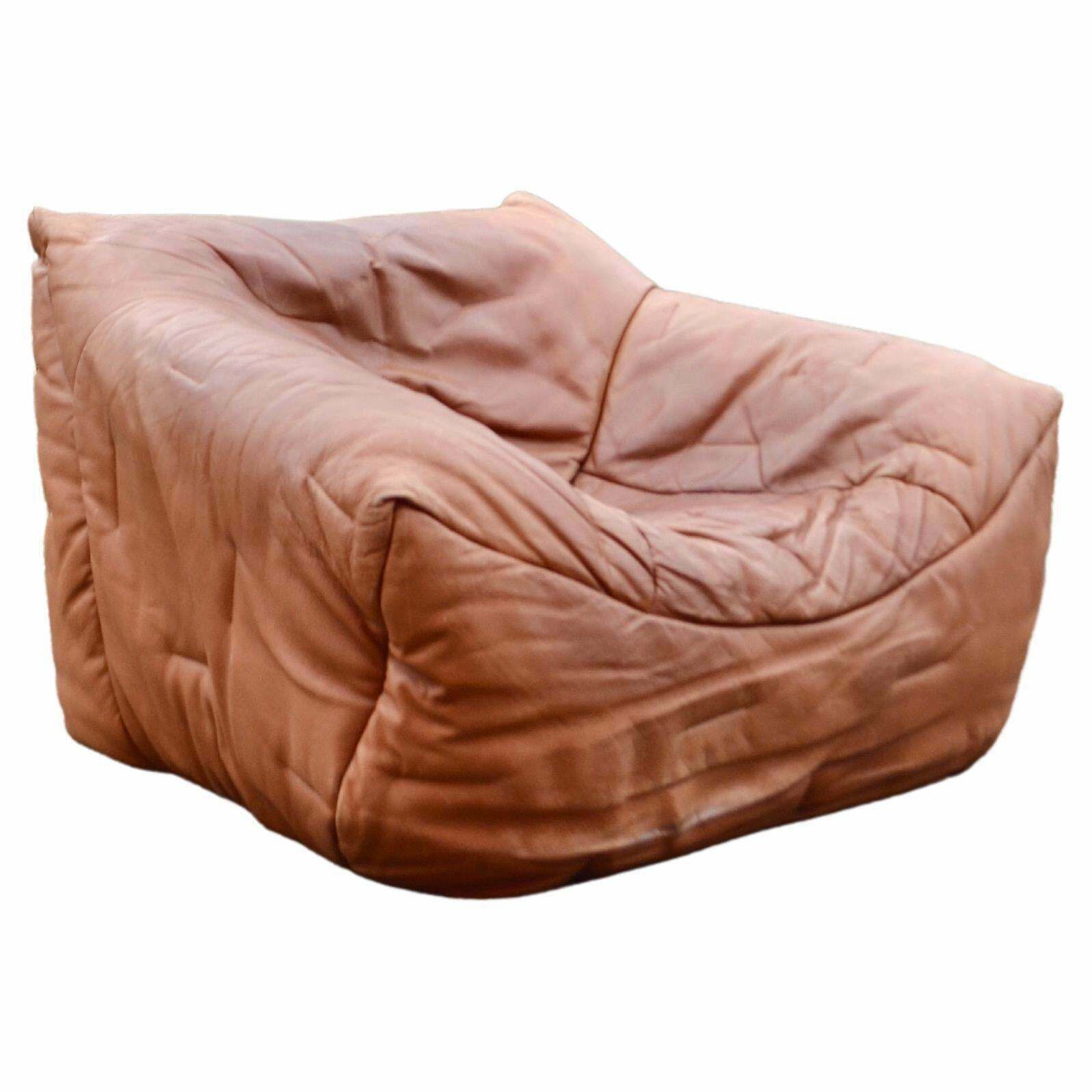 Roche Bobois Hans Hopfer Vintage Informel Cognac Aniline Leather Lounge Chair