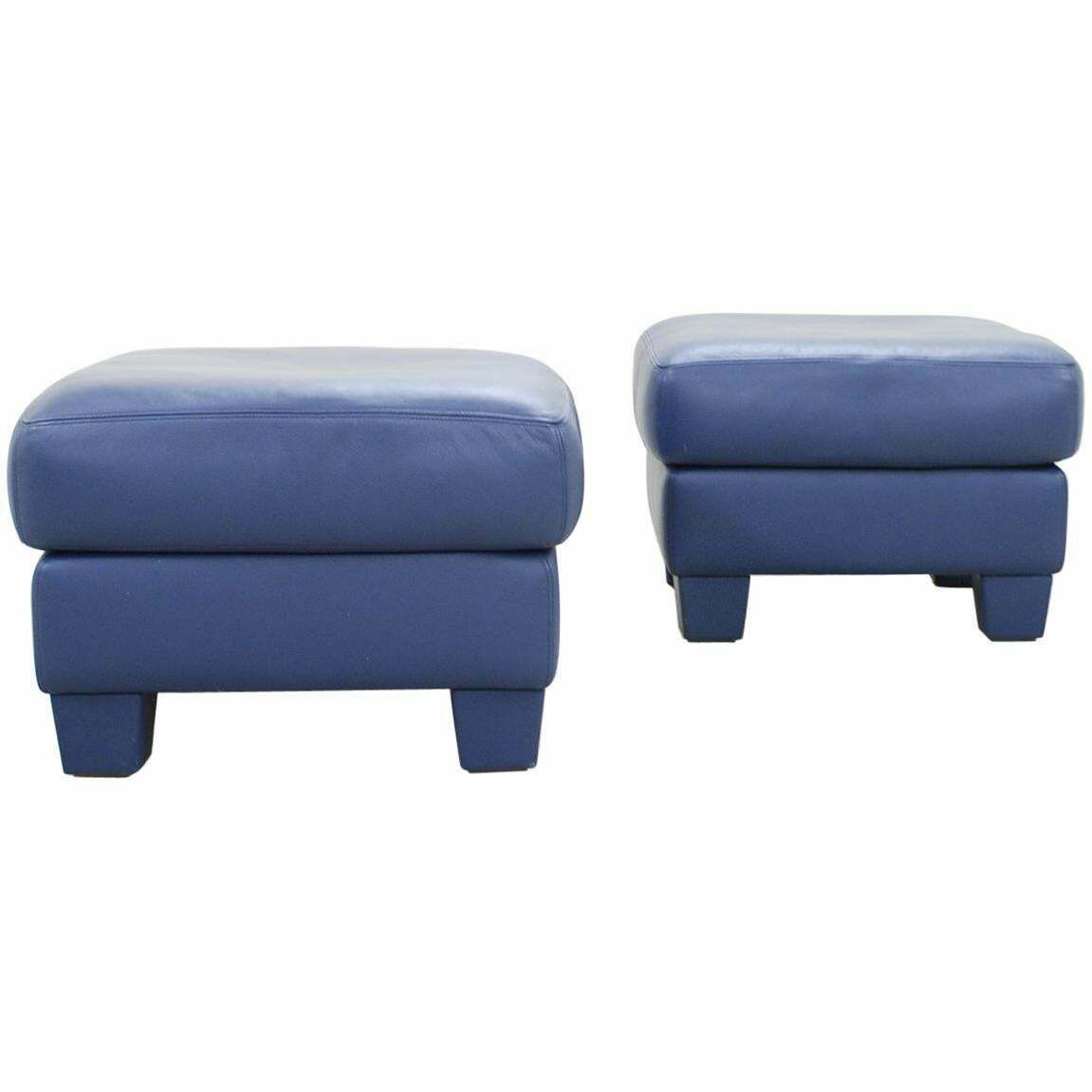 De Sede Ds 17 Pair Of Blue Leather Ottoman Or Pouffe