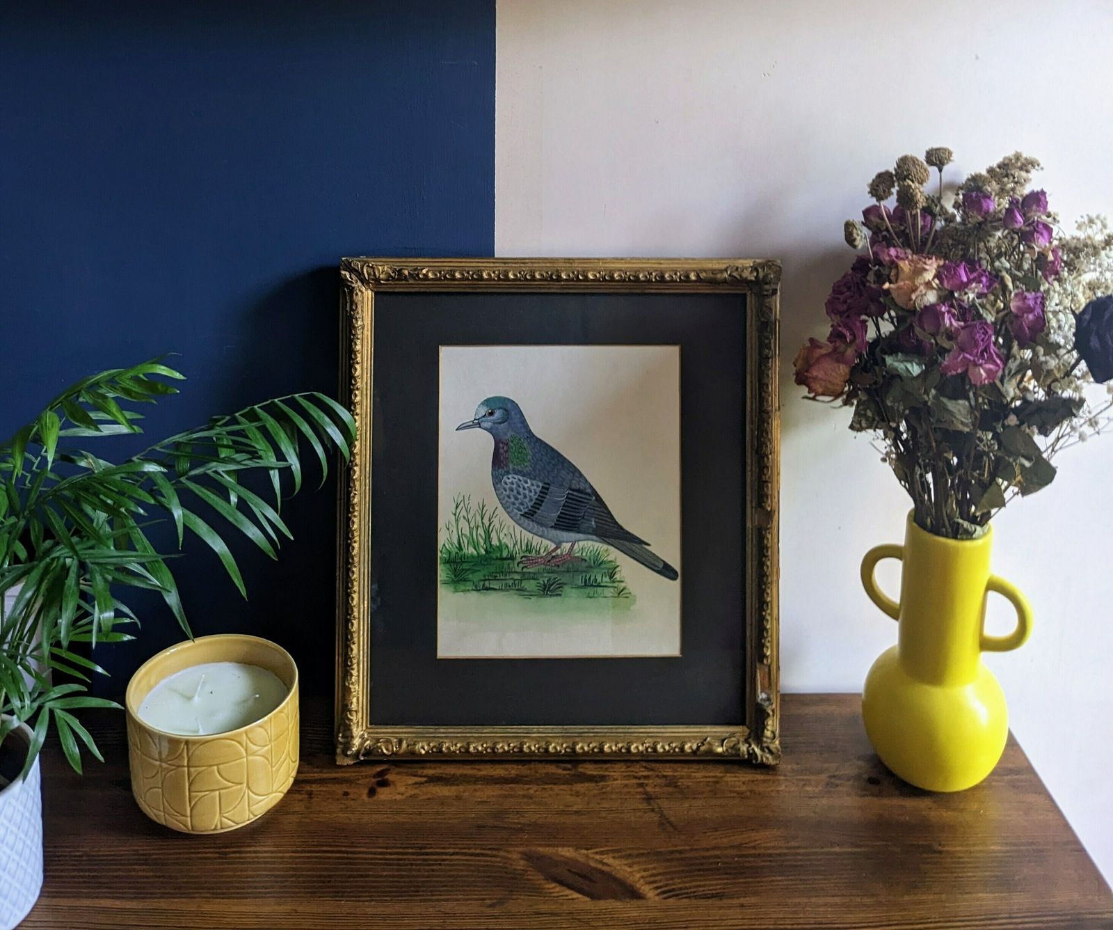 A Fine Original Watercolour Painting Of A Pigeon In An Antique Gilt Frame, Vintage Bird Art photo 120.0