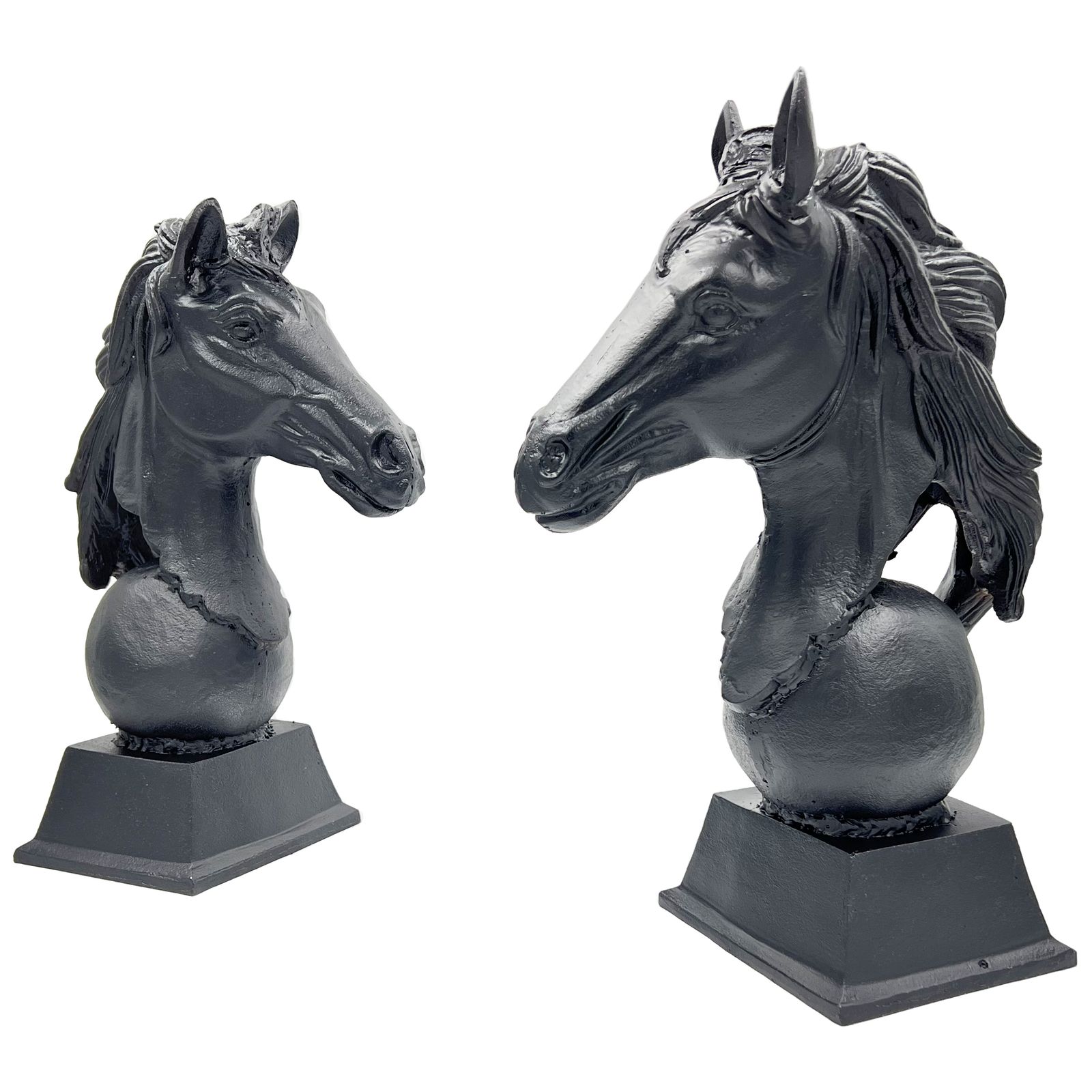 Matching Pair Of Metal Horse Busts, Mid 20th Century
