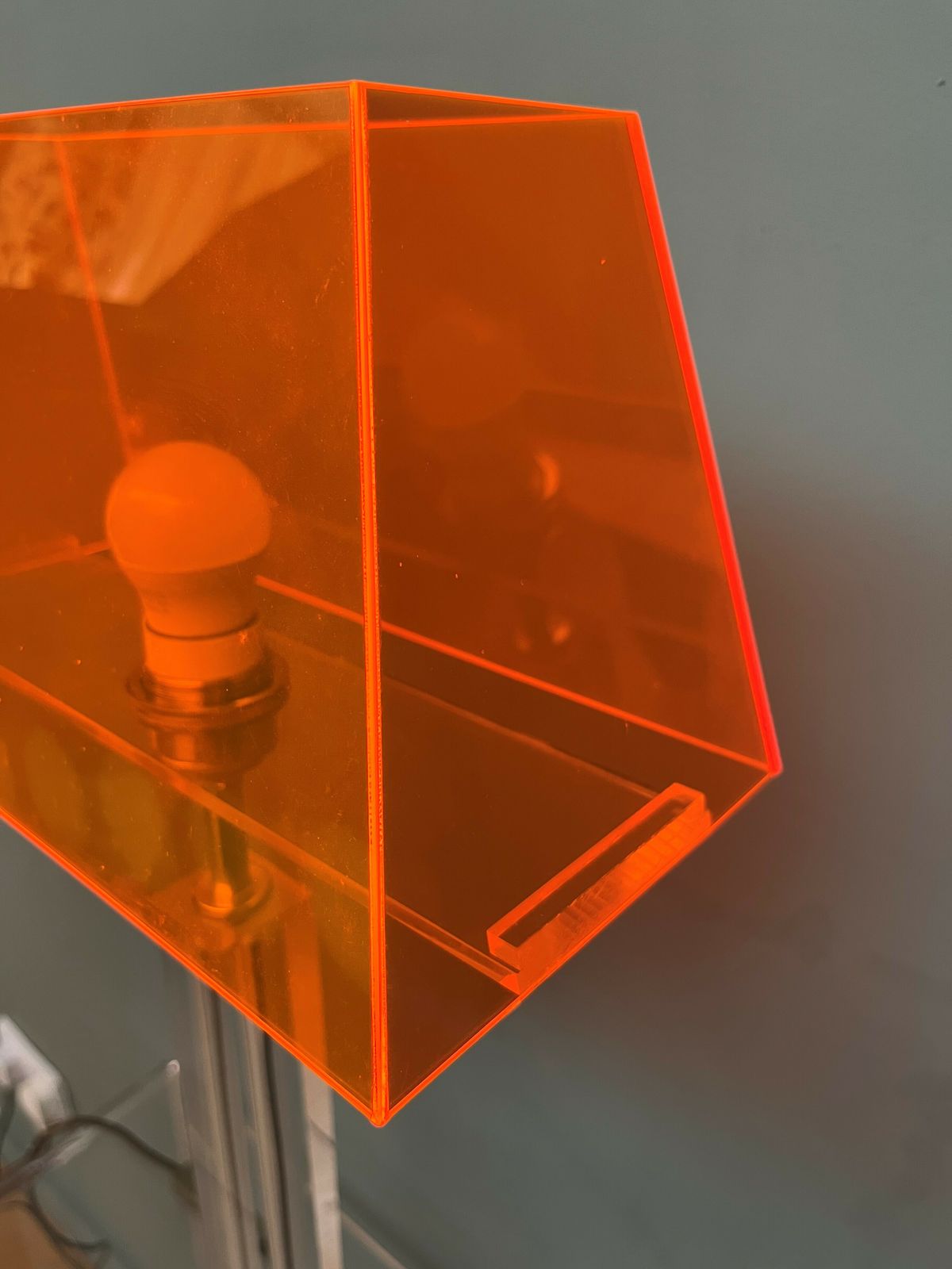 Early 21st Century Italian/English Acrylic Table Lamp With An Opaque Yellow Or Translucent Orange Acrylic Shade photo vinterior