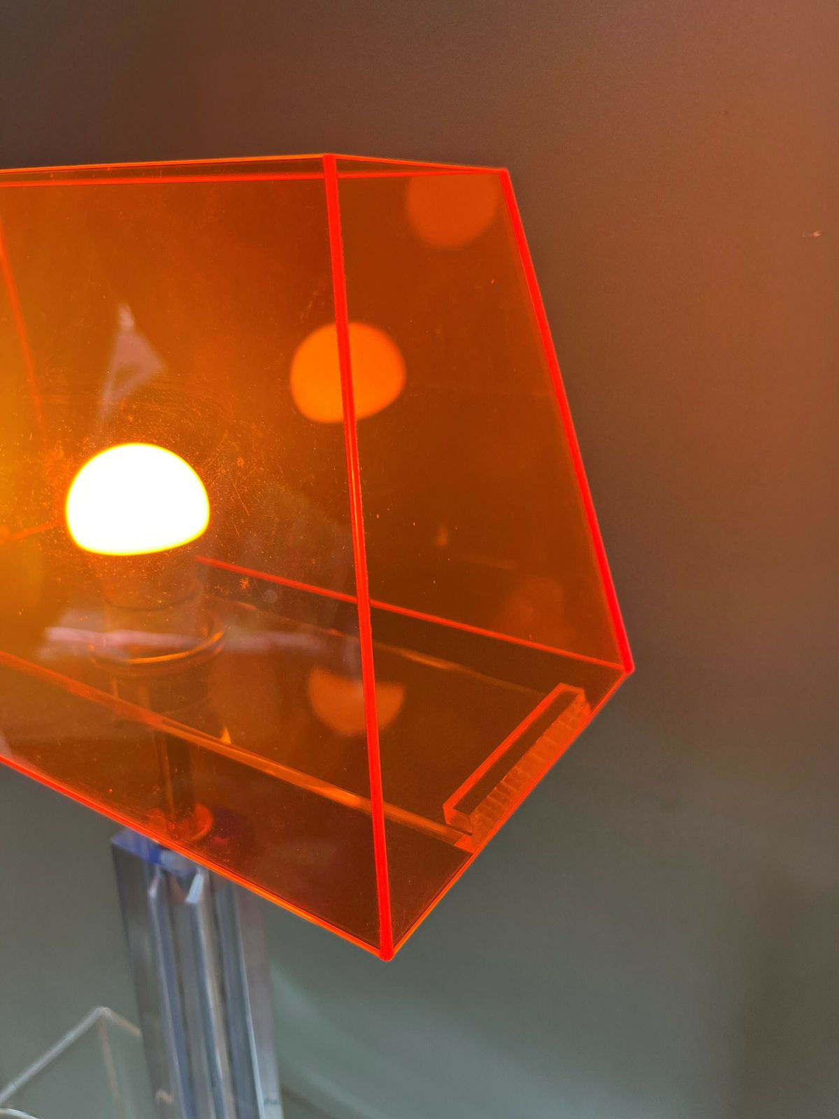 Early 21st Century Italian/English Acrylic Table Lamp With A Translucent Orange Acrylic Shade photo for sale