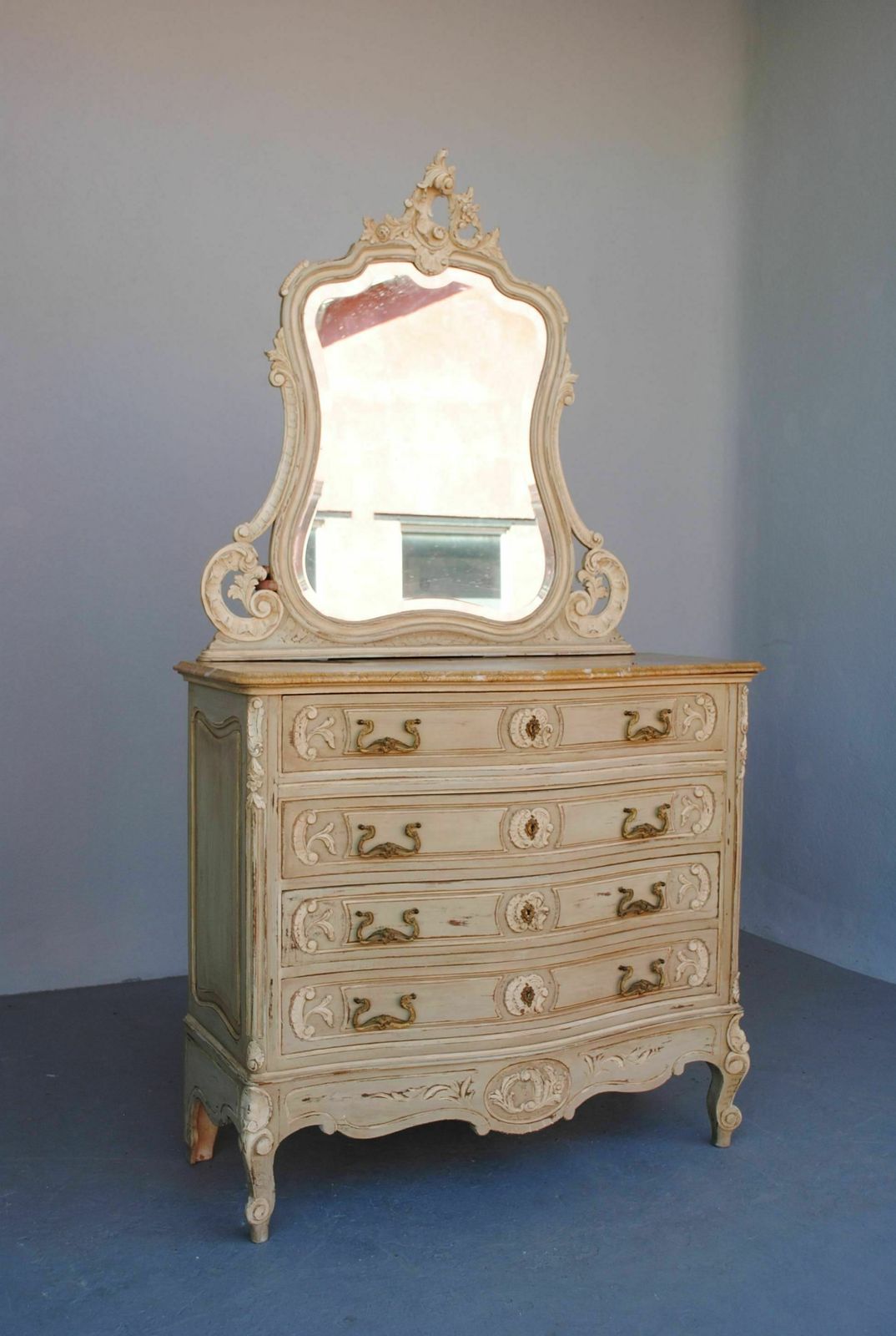 Gray Lacquered Louis XV Style Dressing Table Chest Of Drawers 1900 photo for sale