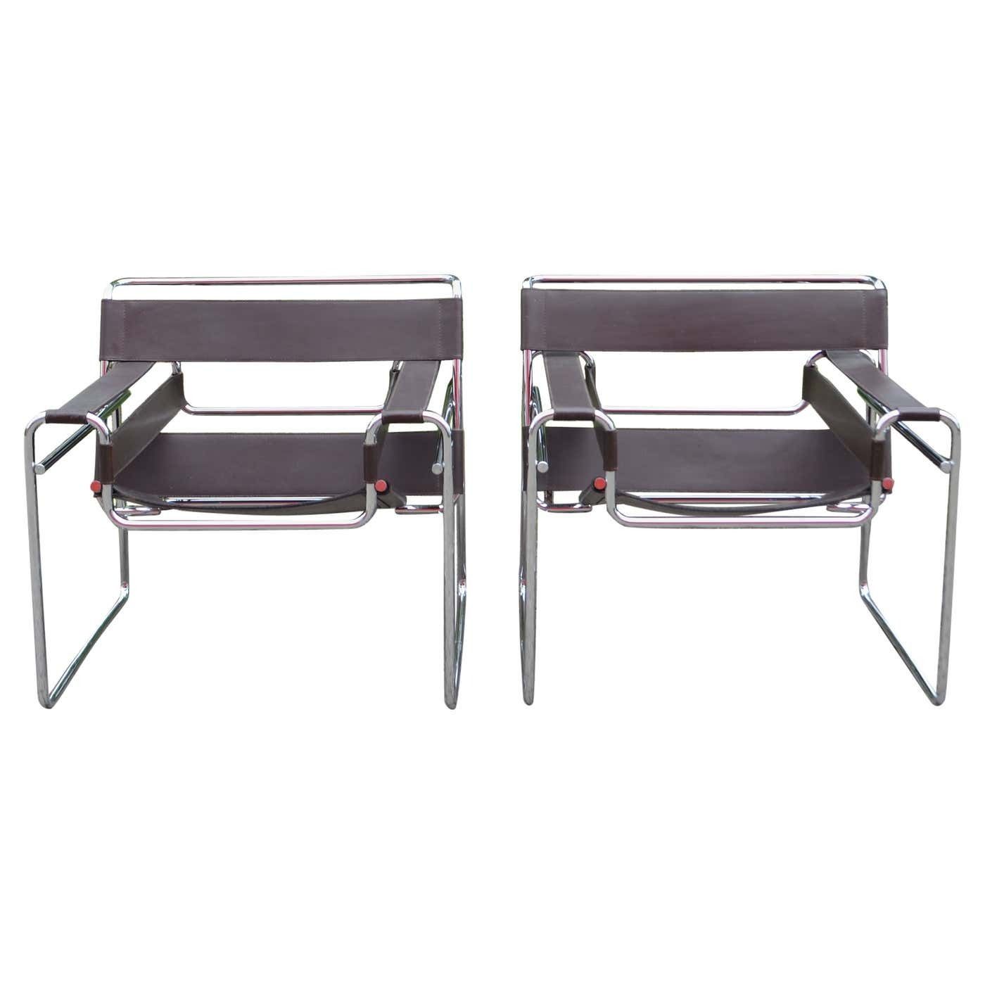 Gavina Wassily Chair B3 Design By Marcel Breuer Dark Brown Saddle Leather