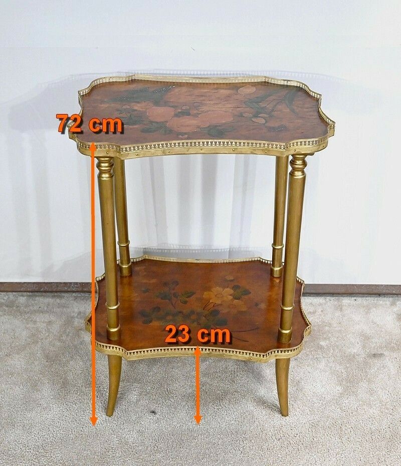 photo vintage Small Thuya Speckled Living Room Table With Painted Decoration – 1920