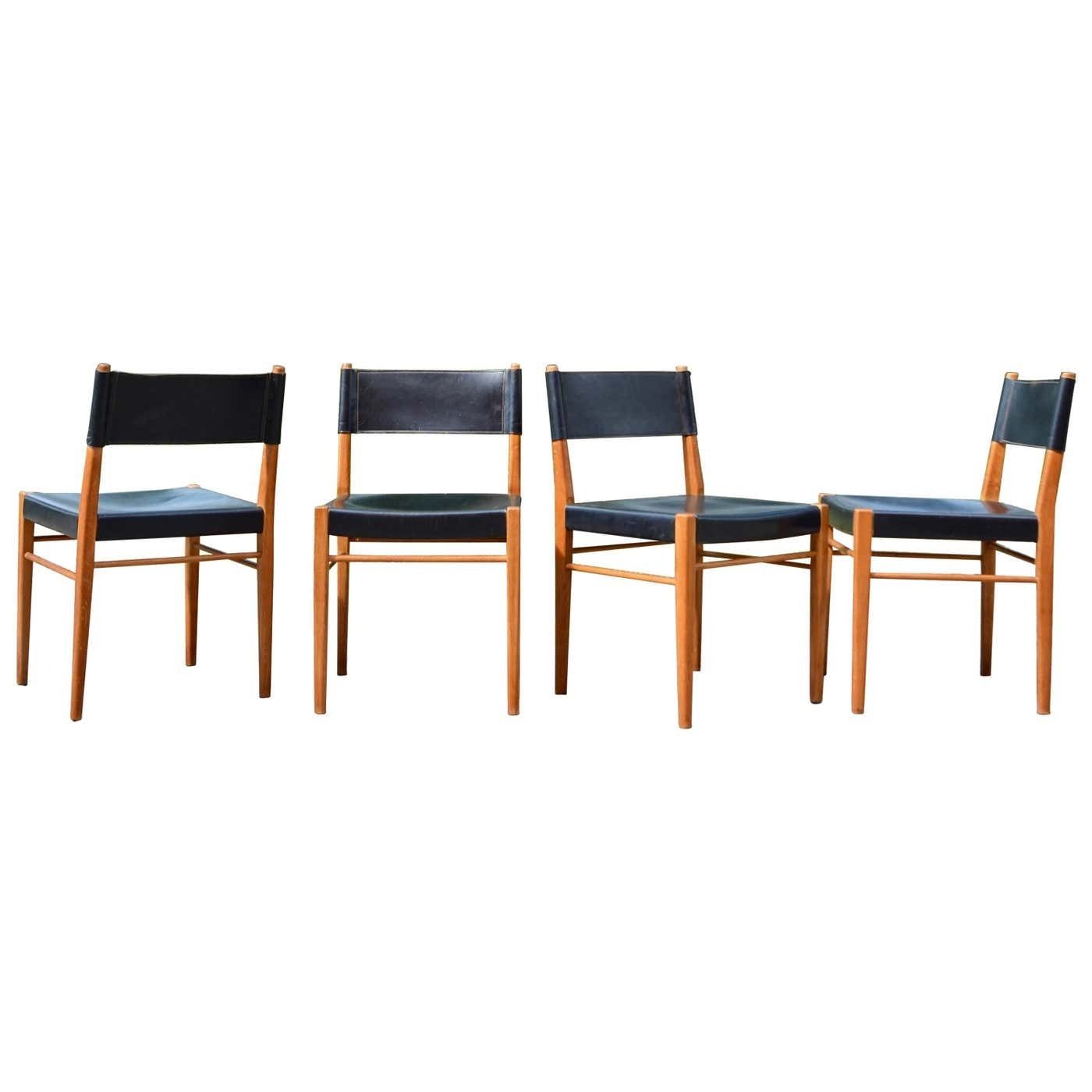 Helmut Magg Mid Century Model 3024 Oak Leather Dining Chair Deutsche Werkstätten