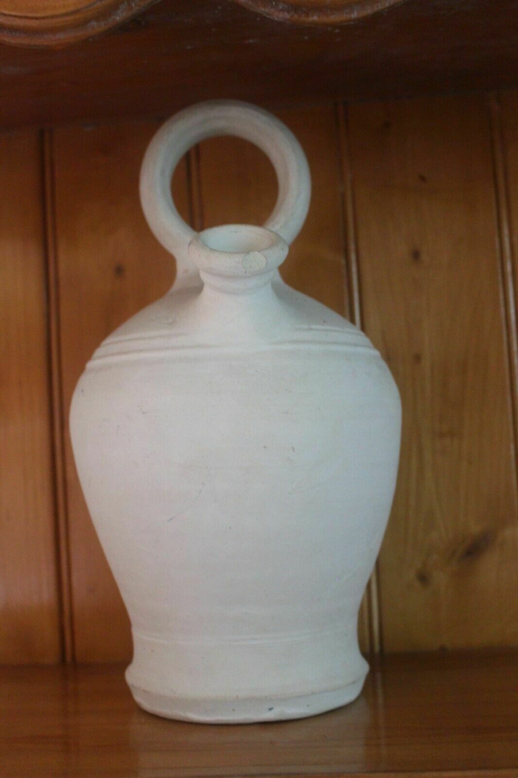 White Antique French Glaze Jug 19th C Hand Turned Clay Stoneware Hand Pot photo furniture