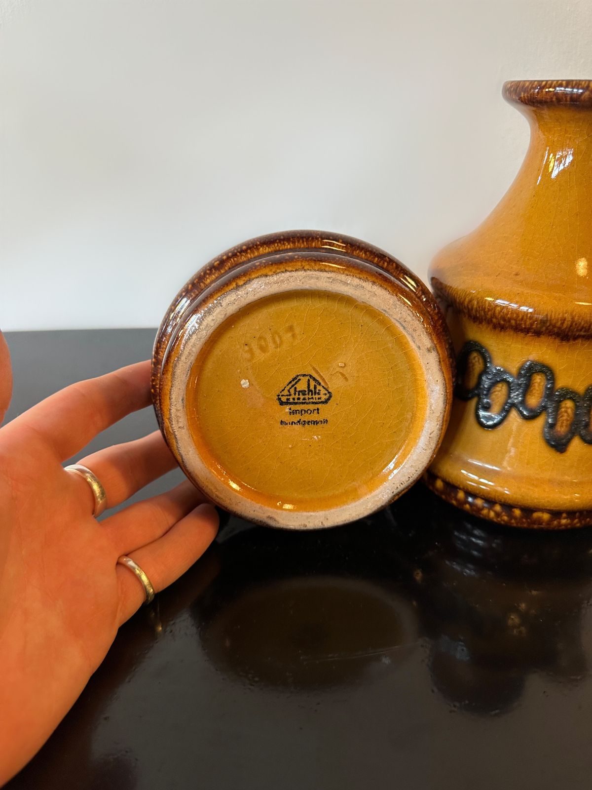 Pair Of Mustard And Black Strehla West German Jugs, 3007, 1960 photo furniture