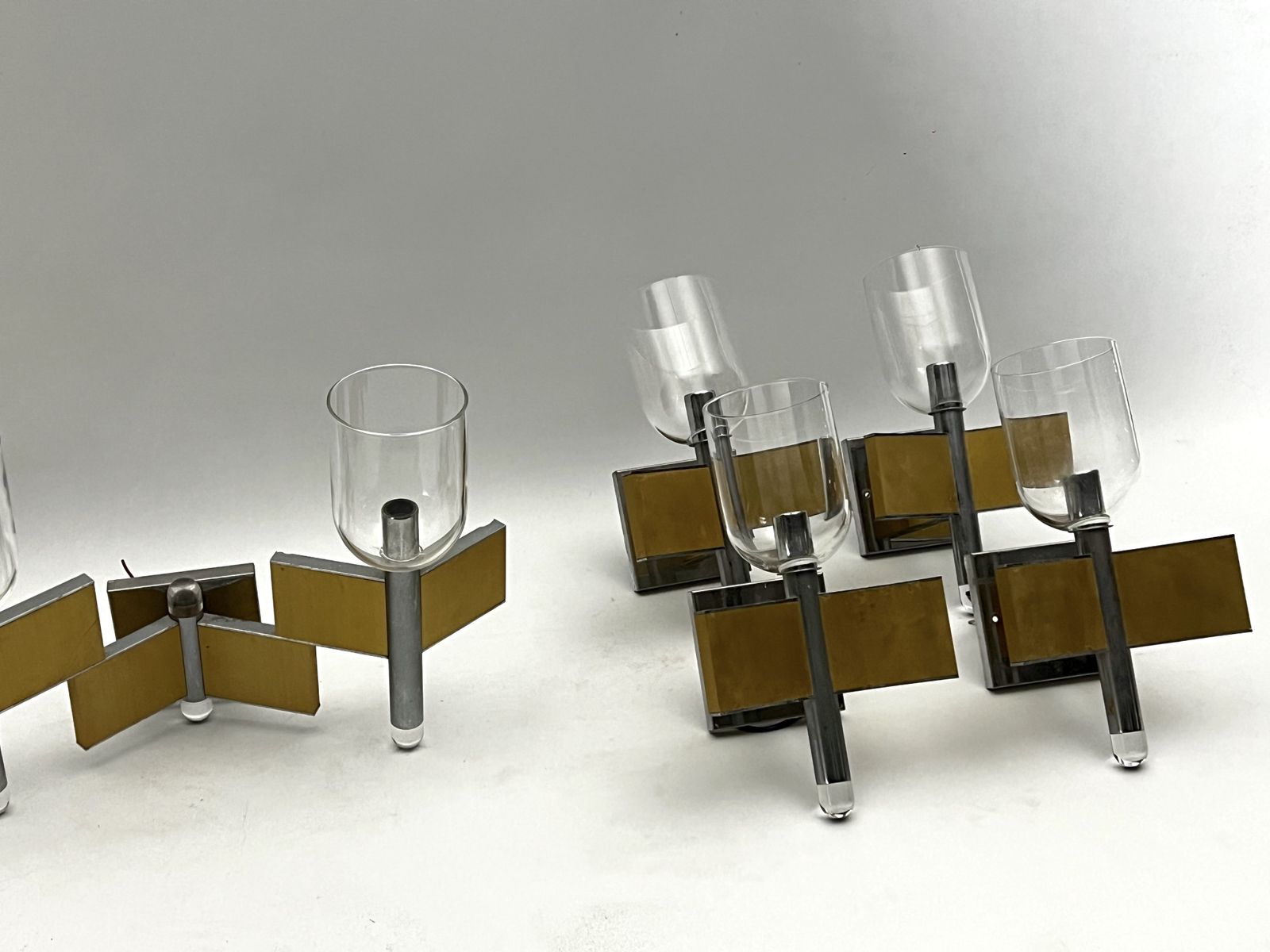 Mid Century Modern Set Of Eight Brass And Chrome Sconces By Sciolari. Italy 1970s photo Lighting