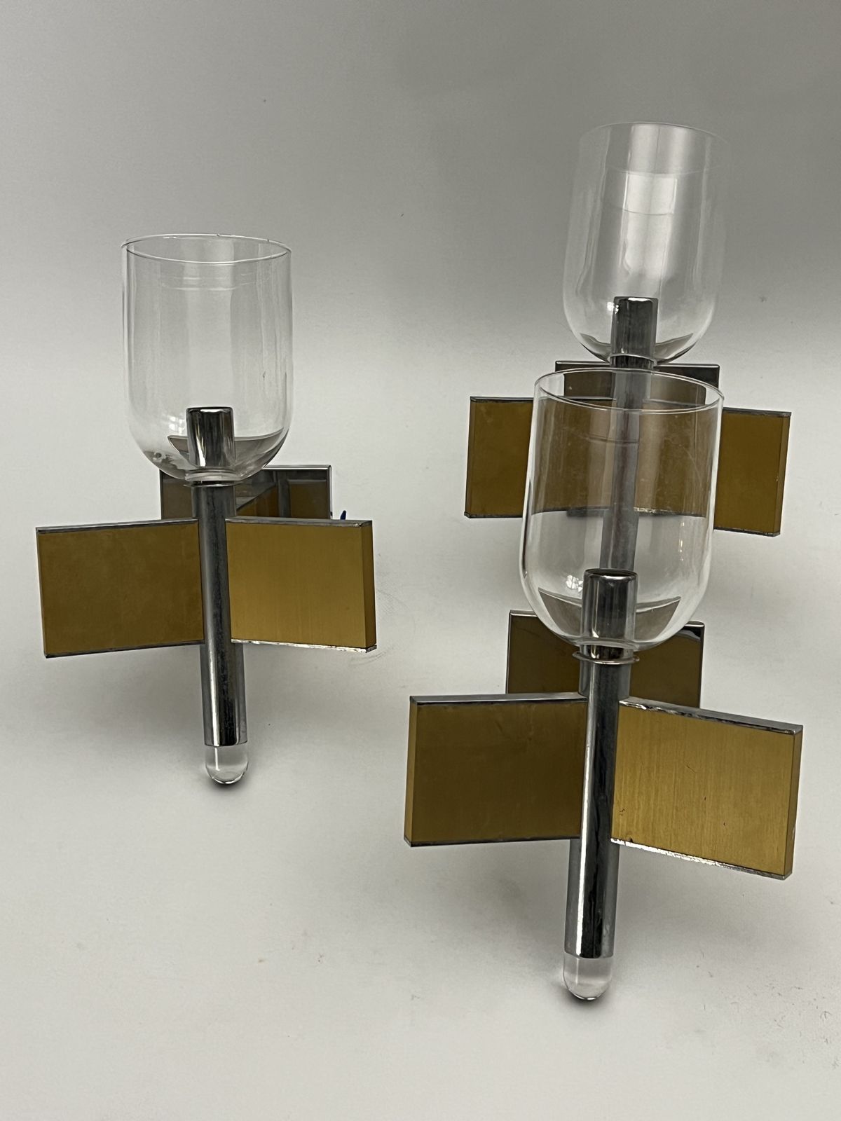 Lighting Mid Century Modern Set Of Eight Brass And Chrome Sconces By Sciolari. Italy 1970s photo