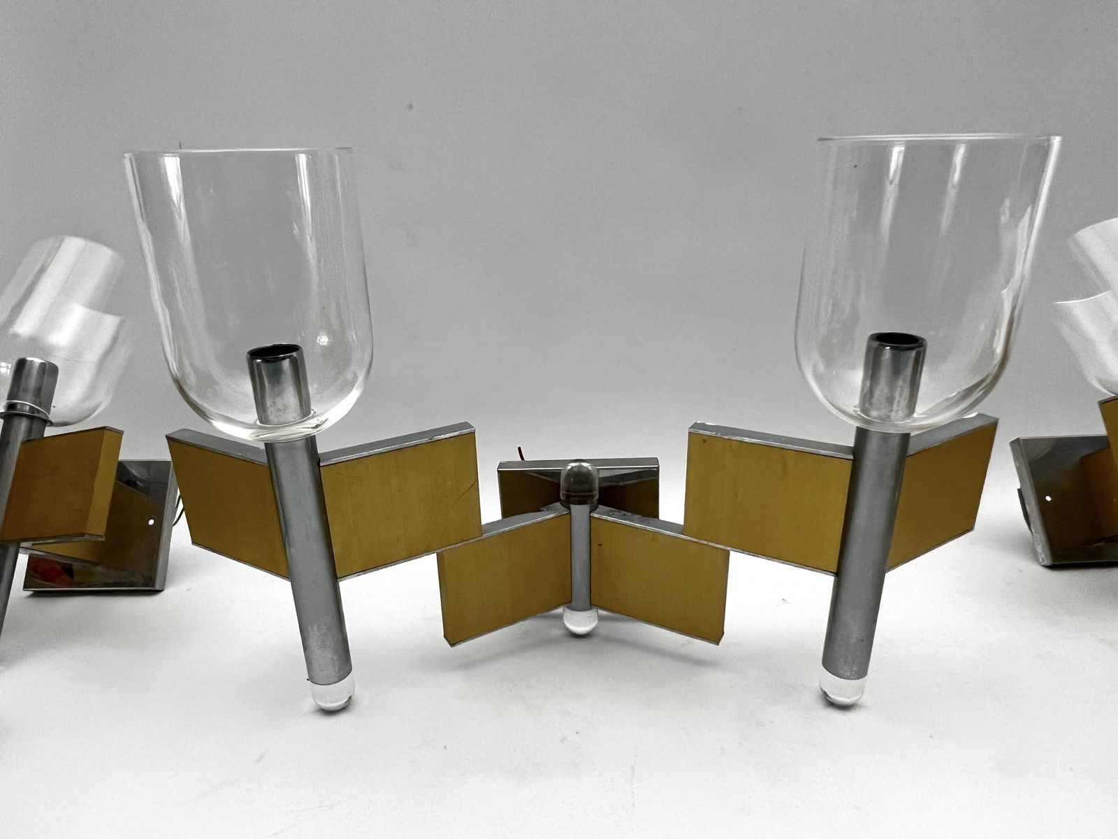 4940.0 Mid Century Modern Set Of Eight Brass And Chrome Sconces By Sciolari. Italy 1970s photo