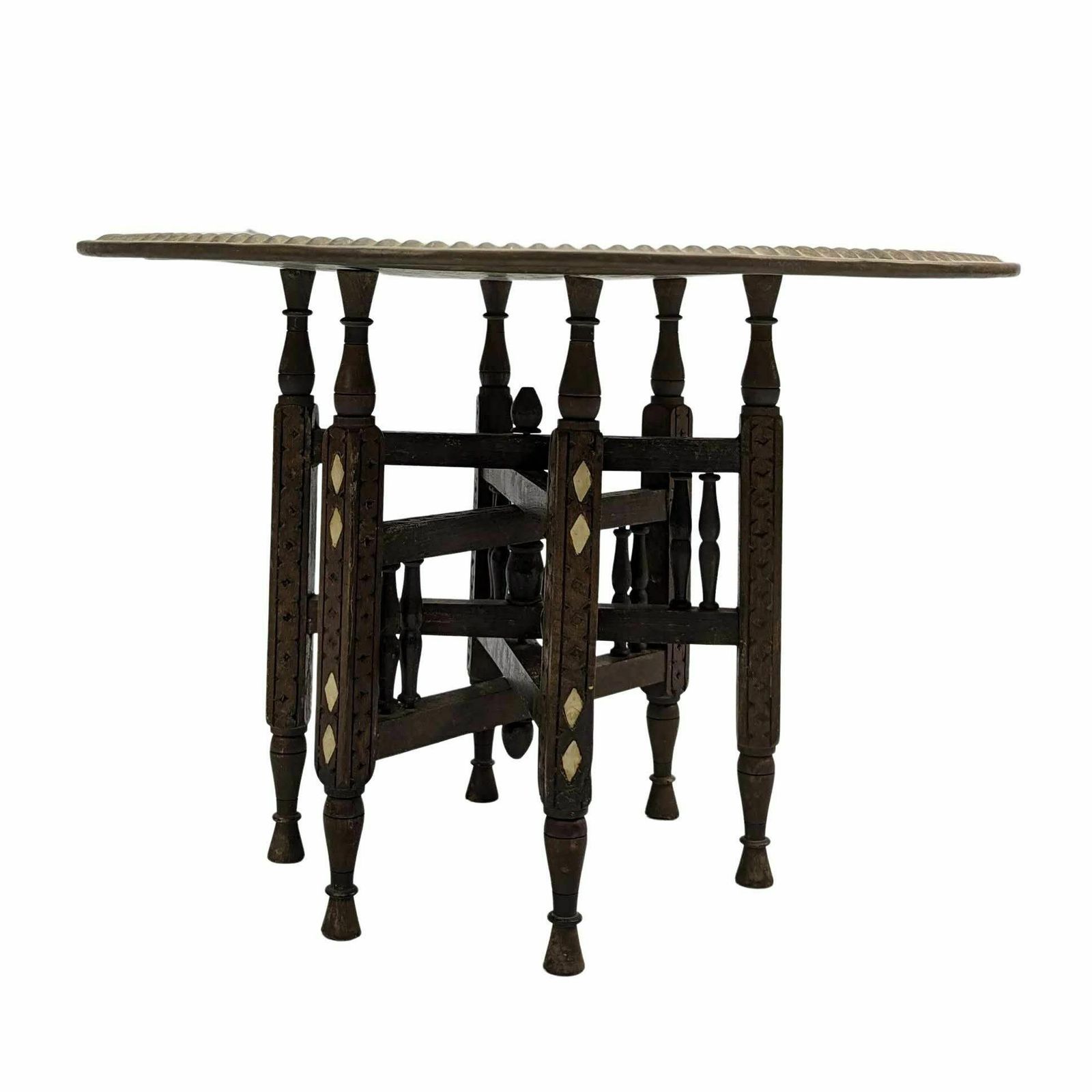 Oriental Embossed Brass Table From The Early 20th Century photo for sale